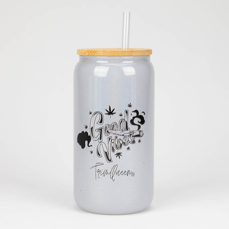 TRIM QUEEN | GOOD VIBES GLASS TUMBLER WITH LID AND STRAW Gadget Trim Queen BLACK LABEL/GREY