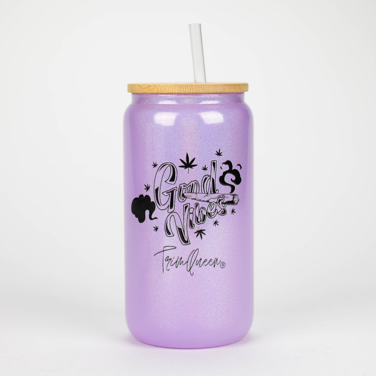 TRIM QUEEN | GOOD VIBES GLASS TUMBLER WITH LID AND STRAW Gadget Trim Queen BLACK LABEL/PURPLE