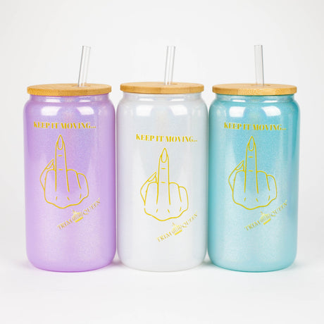 TRIM QUEEN | MIDDLE FINGER GLASS TUMBLER WITH LID AND STRAW Gadget Trim Queen