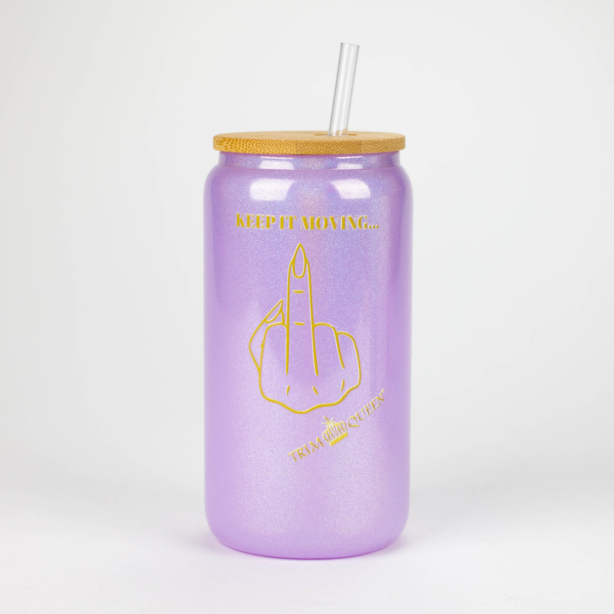 TRIM QUEEN | MIDDLE FINGER GLASS TUMBLER WITH LID AND STRAW Gadget Trim Queen PINK