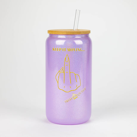 TRIM QUEEN | MIDDLE FINGER GLASS TUMBLER WITH LID AND STRAW Gadget Trim Queen PINK