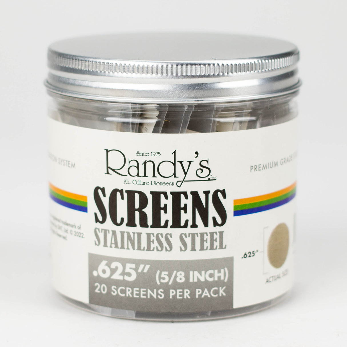 Randy's | Stainless Steel Screen Jar of 36 Metal Screen Smoking Cat Distribution 0.625"