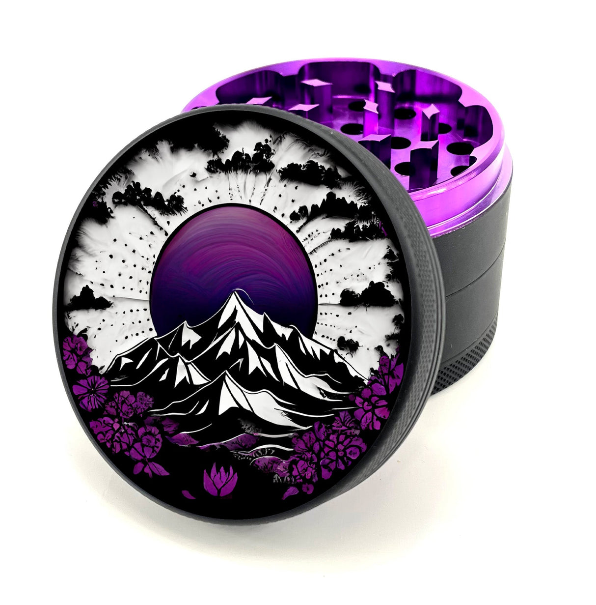 Green Star | 2.5" (63mm) Soft Touch Grinder - Purple Mountain Mandala Design Regular Grinder Green Star Herb Grinders Purple