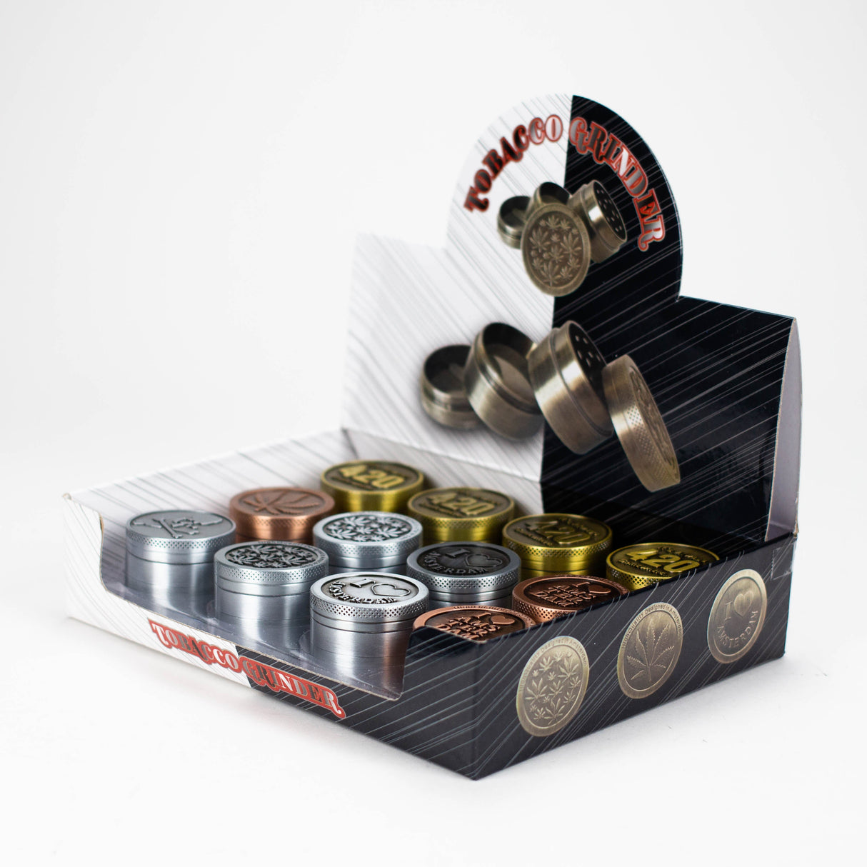 Dia 40mm High 37mm Metal Grinder Box of 12 Display Pack Super Supplys Inc