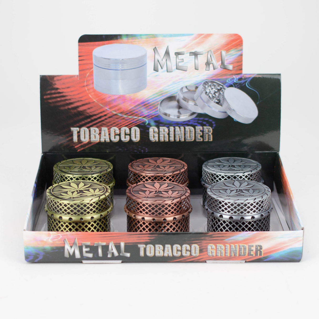 Leaf Design 4 parts Herb Grinder Box of 6 Display Pack Super Supplys Inc