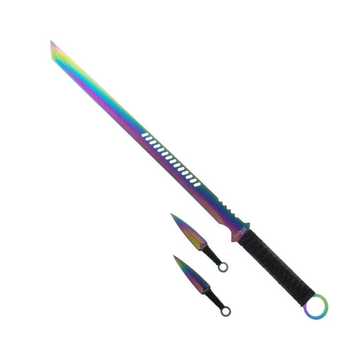 Tactical Master 27" Rainbow Machete Tanto Blade with 2 pcs 6" Throwing Knife Sword · Machete · Axe Super Supplys Inc