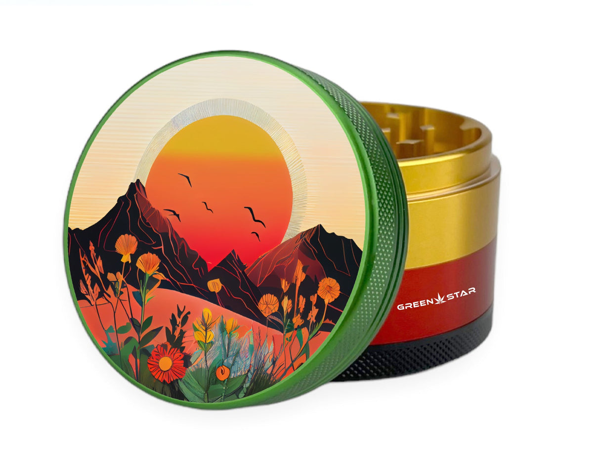 Green Star | 2.5" (63mm) Herb Grinder - Spring Sunrise Design Regular Grinder Green Star Herb Grinders Rasta