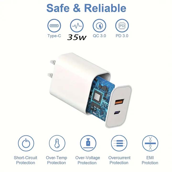 Dual Output USB-C + USB-A Charger Adapter Super Supplys Inc 15W+35W