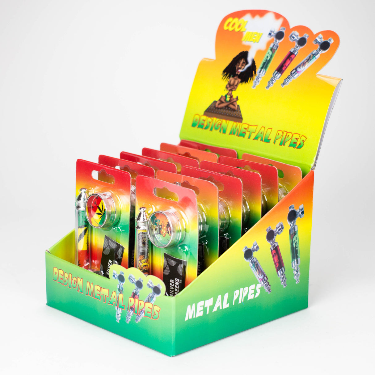 Metal Pipe with 5 Screens and Grinder Display of 12 Metal Pipe NIBO Distribution