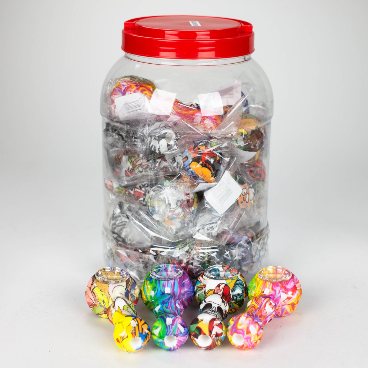 HIT | 4.5" Silicone hand pipe with glass bowl Jar of 20 Silicone Pipe NIBO Distribution