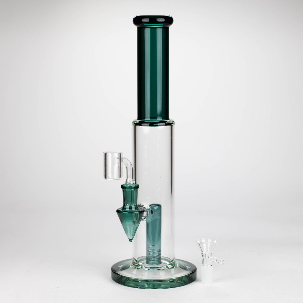 Z12" Color Accented Glass Rig With Banger and Bowl Glass Rig 777 Smoke Teal