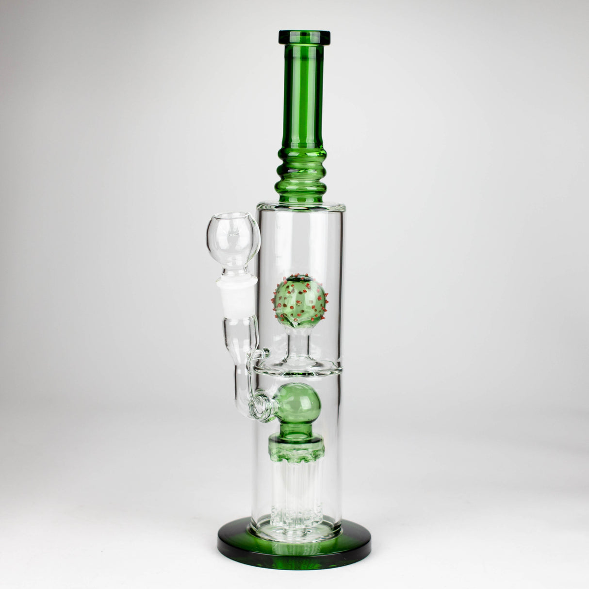 14" Color accented percolator glass bong with ball & Arm diffuser Glass Bong Bongzie Smokes GREEN