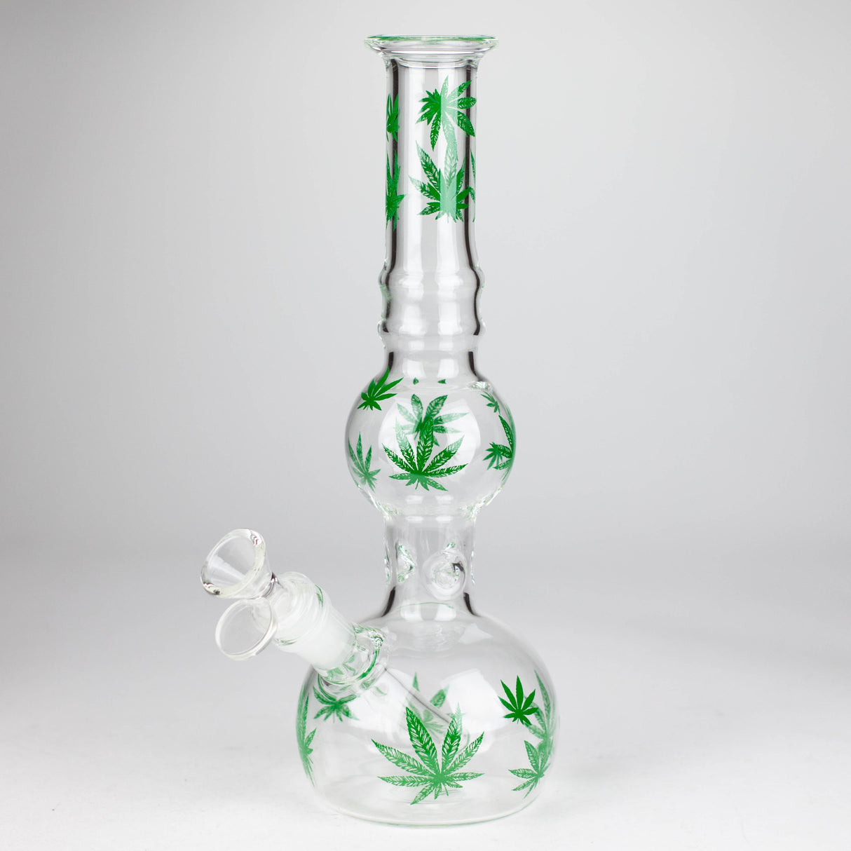 11" Round Shape Glass Bong With Leaf Design Glass Bong 777 Smoke Green