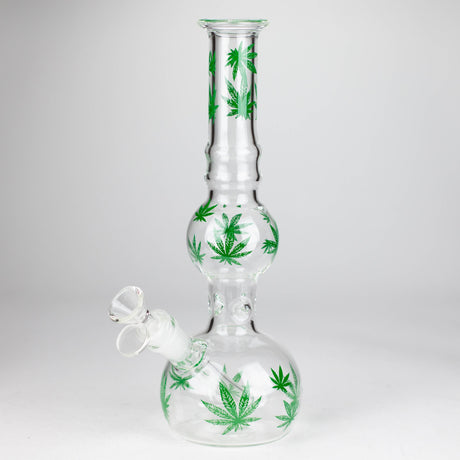11" Round Shape Glass Bong With Leaf Design Glass Bong 777 Smoke Green