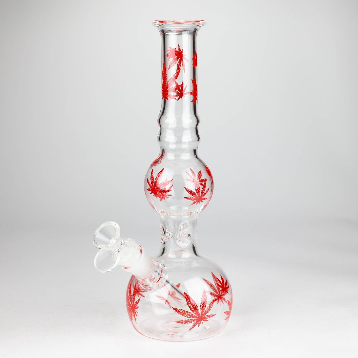 11" Round Shape Glass Bong With Leaf Design Glass Bong 777 Smoke Red
