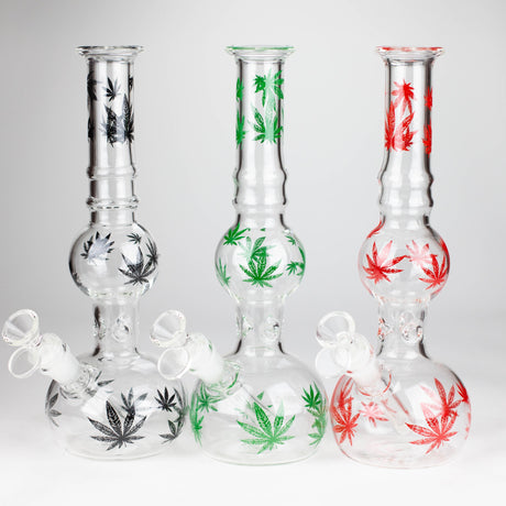 11" Round Shape Glass Bong With Leaf Design Glass Bong 777 Smoke