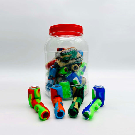 Silicone Handpipe Assorted Colours Jar of 20 Pieces Silicone Pipe Super Supplys Inc