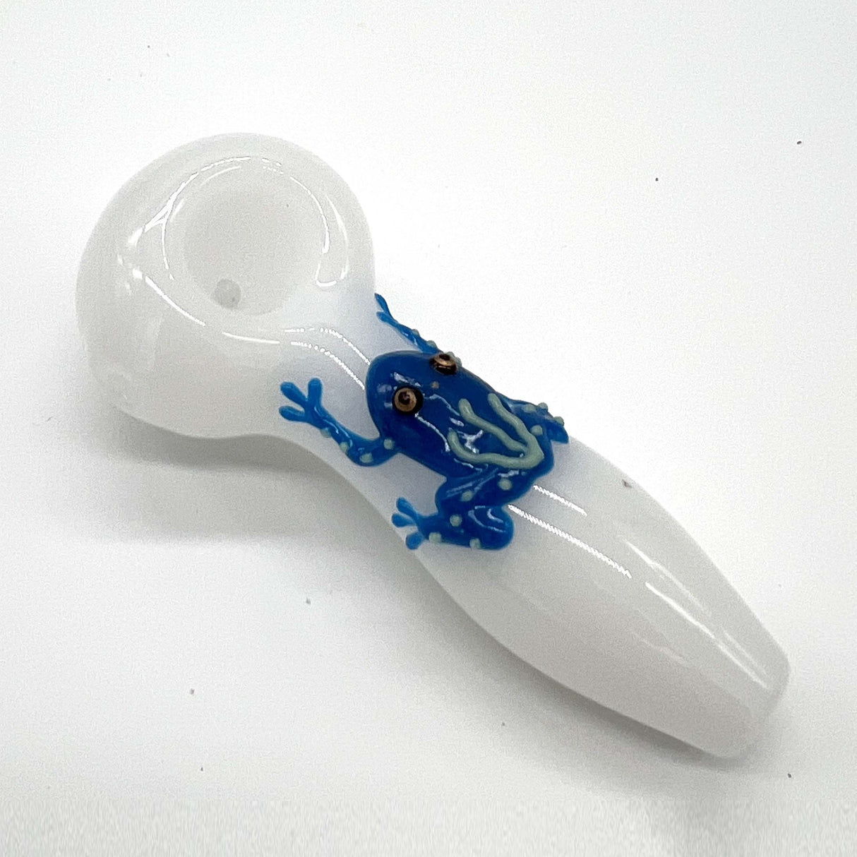 Frog Glow In The Dark Glass Smoking Spoon Hand Pipe Glass Pipe NIBO Distribution WHITE