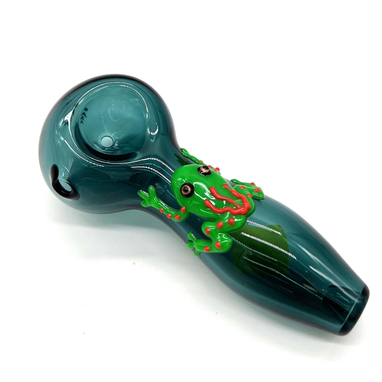 Frog Glow In The Dark Glass Smoking Spoon Hand Pipe Glass Pipe NIBO Distribution TEAL