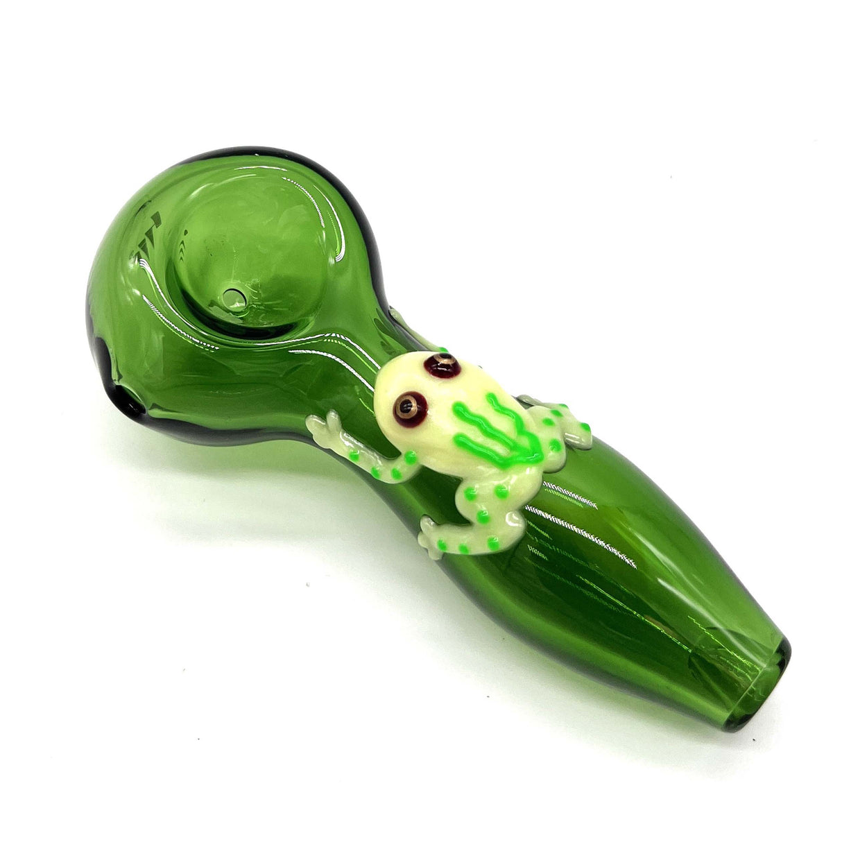 Frog Glow In The Dark Glass Smoking Spoon Hand Pipe Glass Pipe NIBO Distribution GREEN