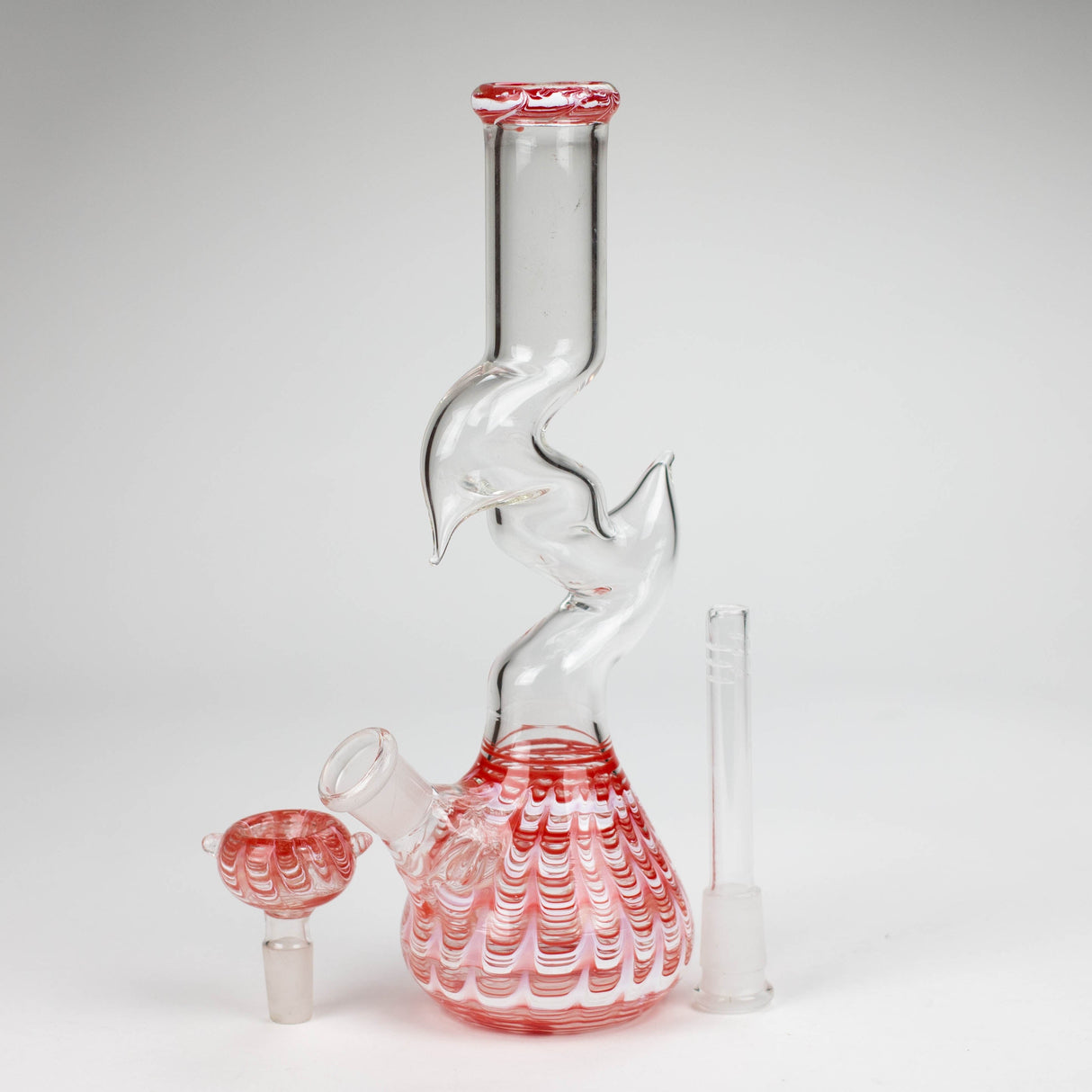 10" Zig-zag water pipe Glass Bong Bongzie Smokes Red
