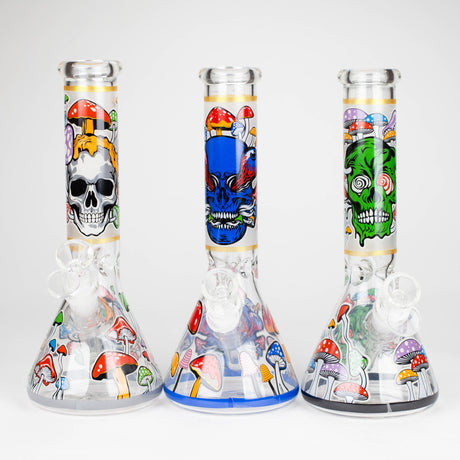 Z10" Glow in the dark Glass Bong With Mushroom Skull Design Glass Bong 777 Smoke