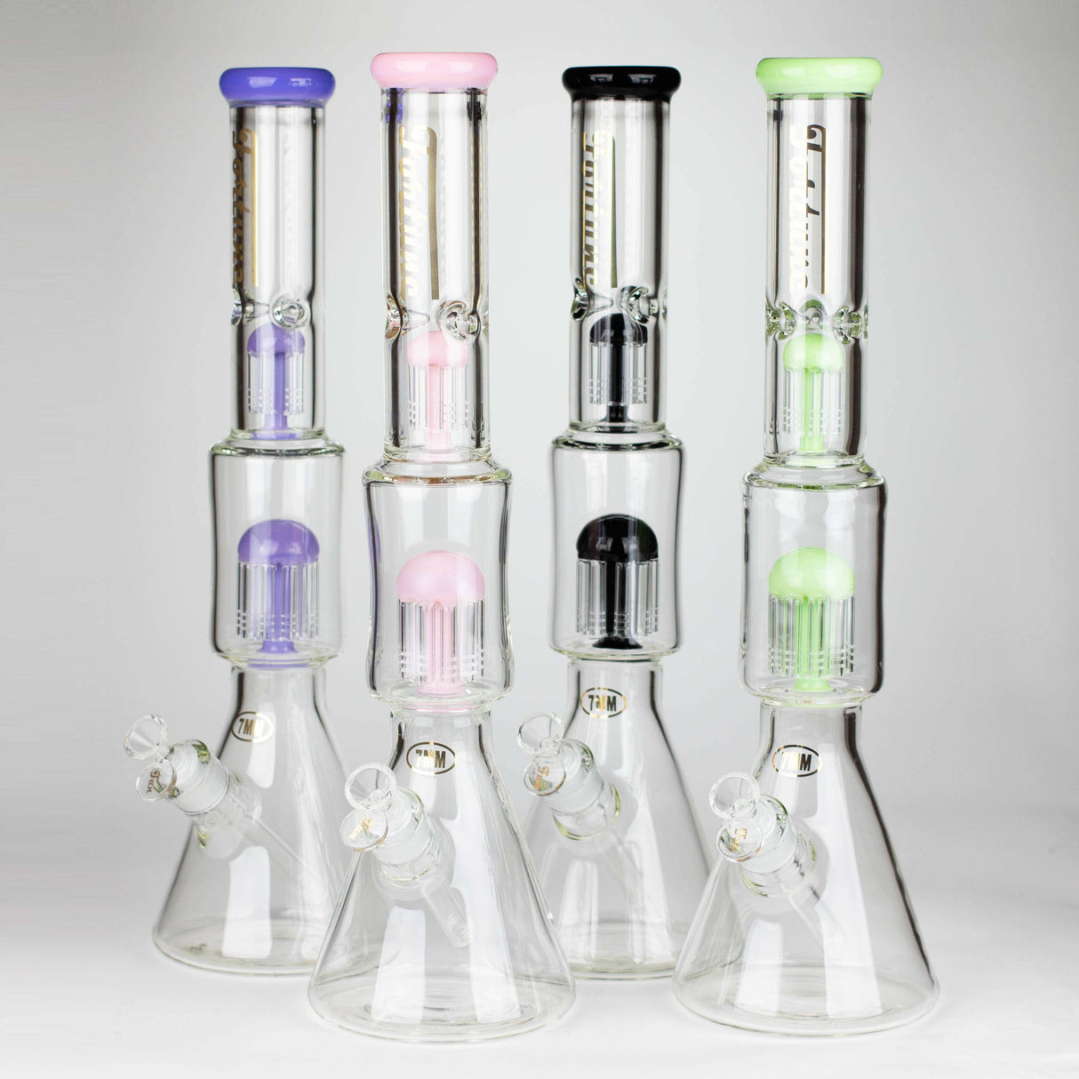 Fortune | 18" Double Tree Perc Beaker Bong Assorted Colour Glass Bong Fortune