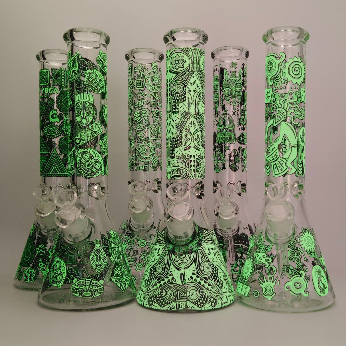 Glow in the dark 14" 7mm Egyptian Design Bong Glass Bong Super Supplys Inc
