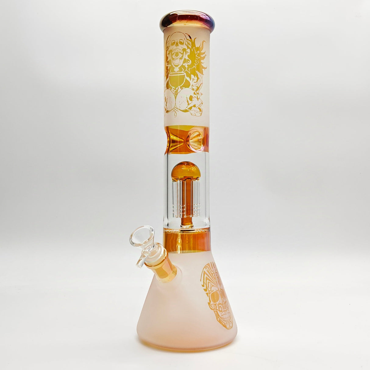 14" Electroplate Skull Design Percolator Beaker Glass Bong Super Supplys Inc Yellow