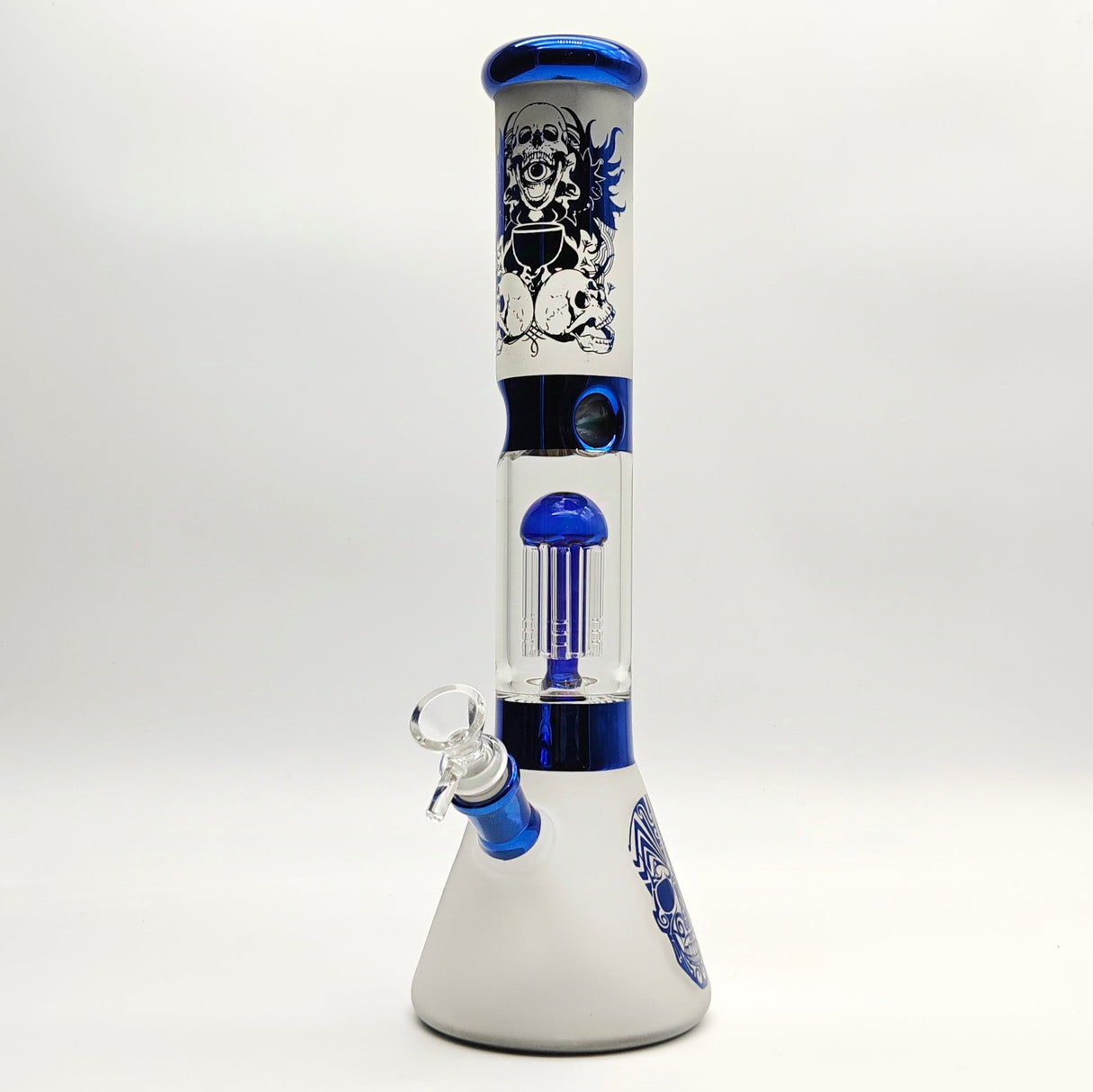 14" Electroplate Skull Design Percolator Beaker Glass Bong Super Supplys Inc Blue