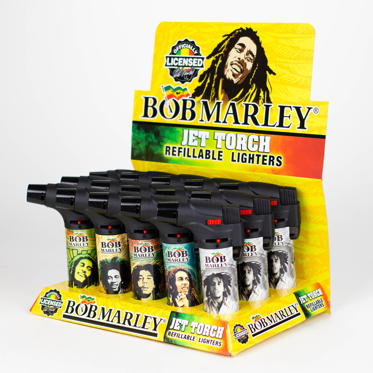 StriKo | Bob Marley Easy Grip single flame Refillable Torch lighter Display of 15 Torch BB Canada