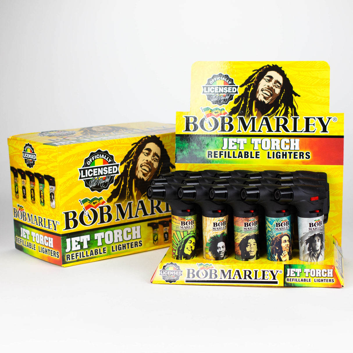 StriKo | Bob Marley Easy Grip single flame Refillable Torch lighter Display of 15 Torch BB Canada