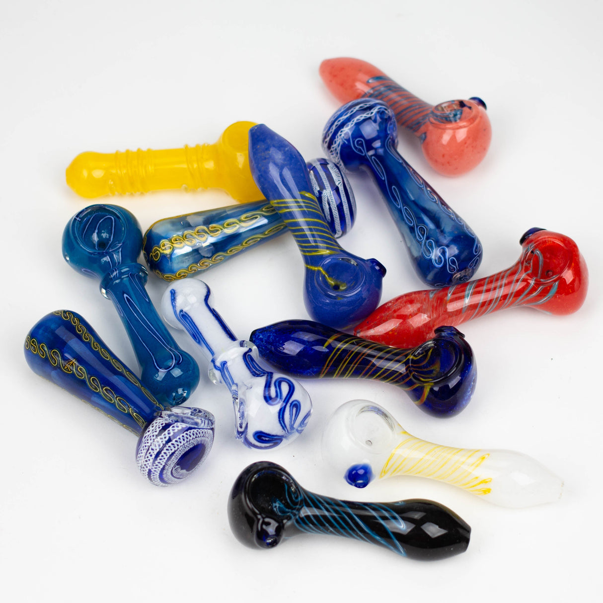 4.5” Assorted design Soft glass hand pipe Jar of 12 Glass Pipe Bongzie Smokes
