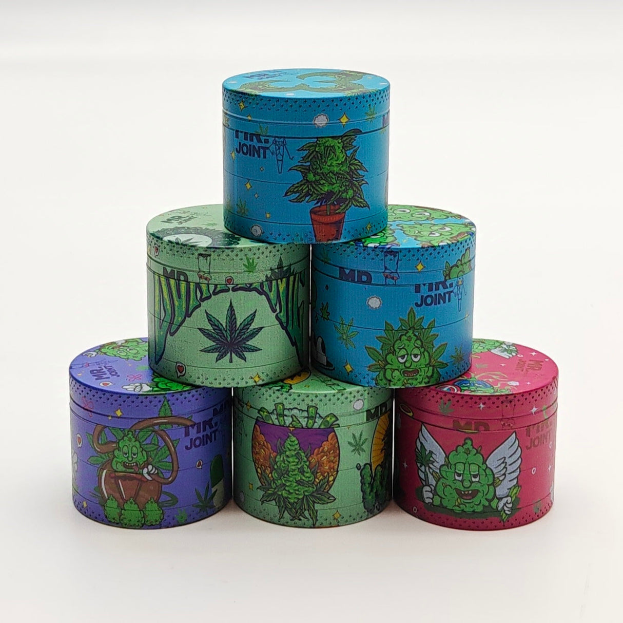 40*34mm 4 Layers Mr. Joint Leaf Design Metal Grinder Box Of 12 Display Pack Super Supplys Inc