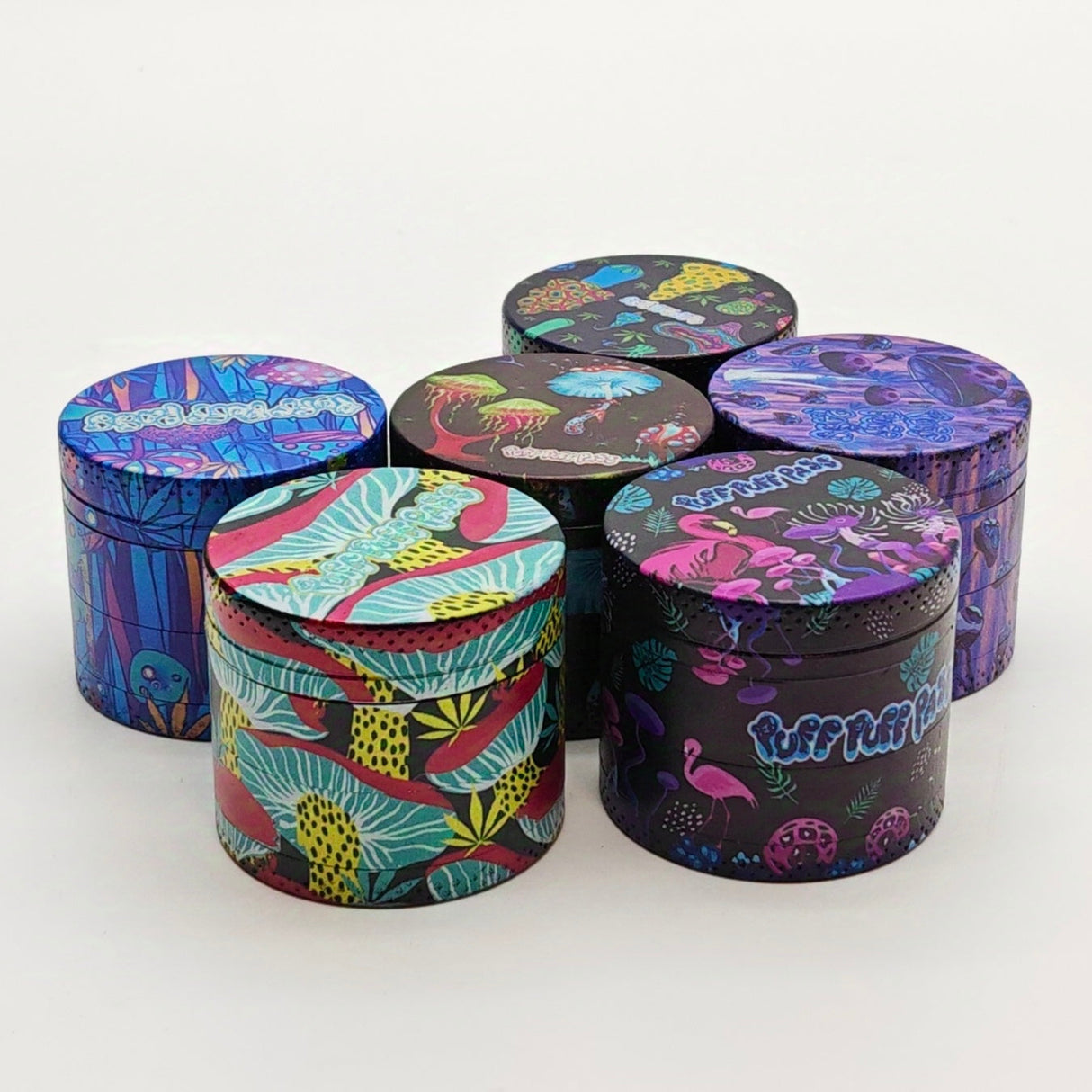 40*34mm 4 Layers Puff Mushroom Design Metal Grinder Box Of 12 Display Pack Super Supplys Inc