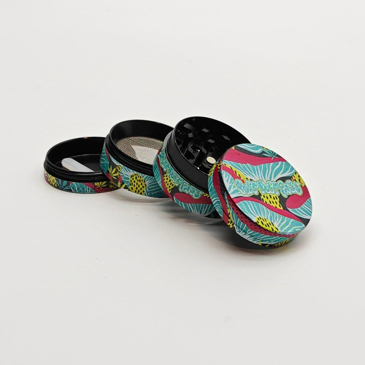 40*34mm 4 Layers Puff Mushroom Design Metal Grinder Box Of 12 Display Pack Super Supplys Inc