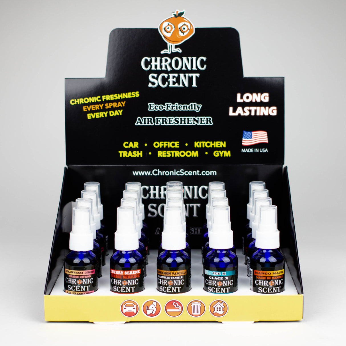 Orange Chronic | Scent Air Freshener Display of 20 Odour Eliminator Spray LEHIGH WHOLESALE 1oz / 30ml