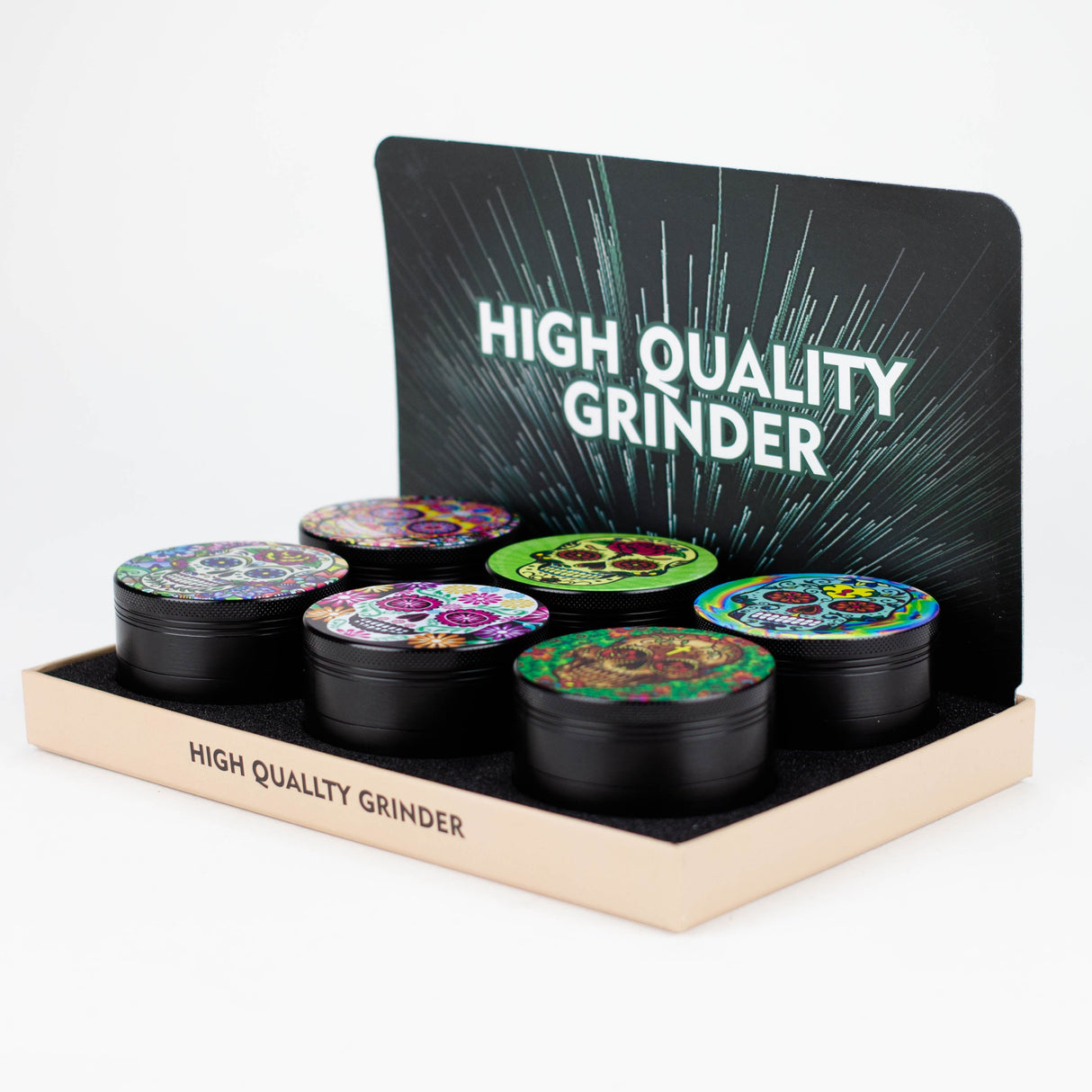 4 Parts Sugar Skull Herb Grinder Assorted Box of 6 Display Pack Canadian Distributor