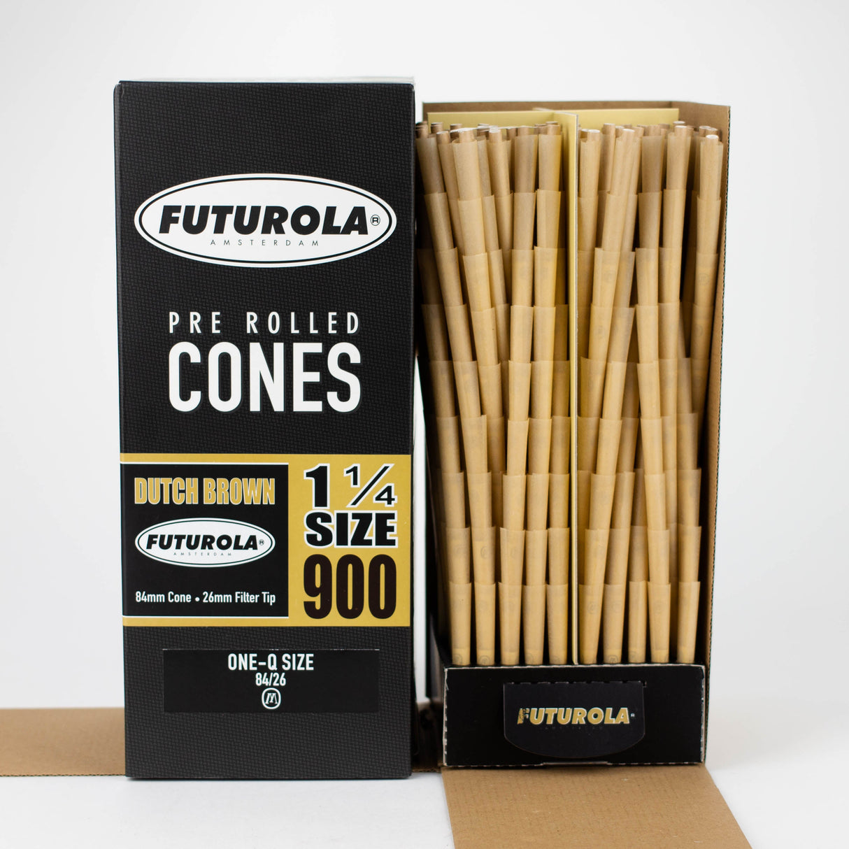 FUTUROLA | 84/26 STANDARD PAPER CONES-1 1/4 900 Pre-rolled Cone (Bulk / Tower) JC Novelty & Design
