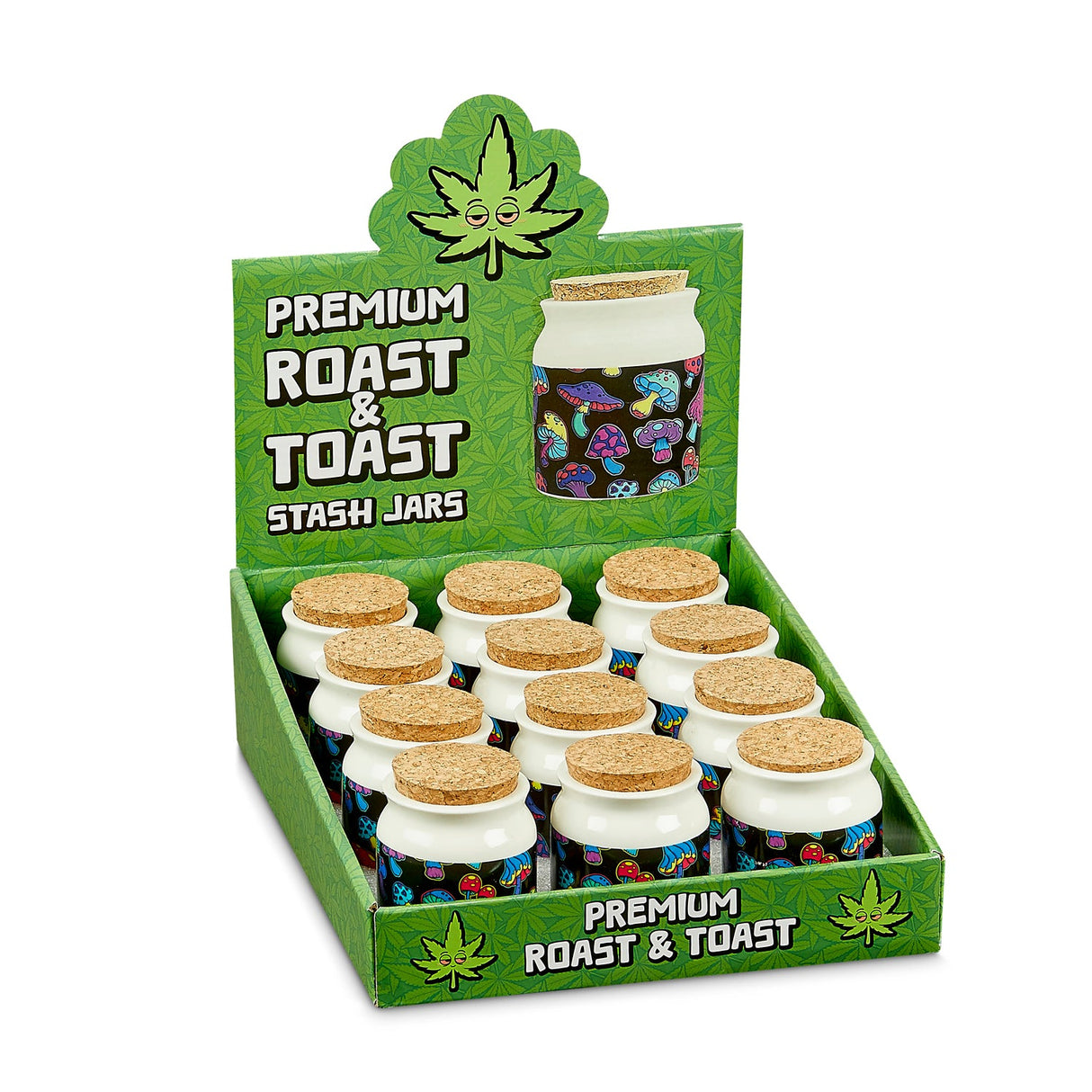 Mini Stash jar with Mushroom design in 12 pc display Jar Roast and Toast Gifts