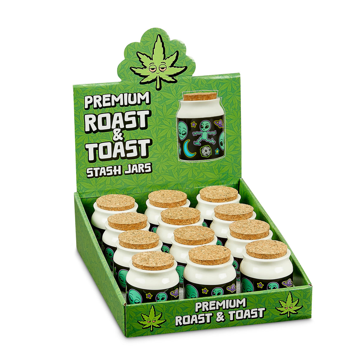 Mini Stash jar with Alien - Spaceship design in 12 pc display Jar Roast and Toast Gifts