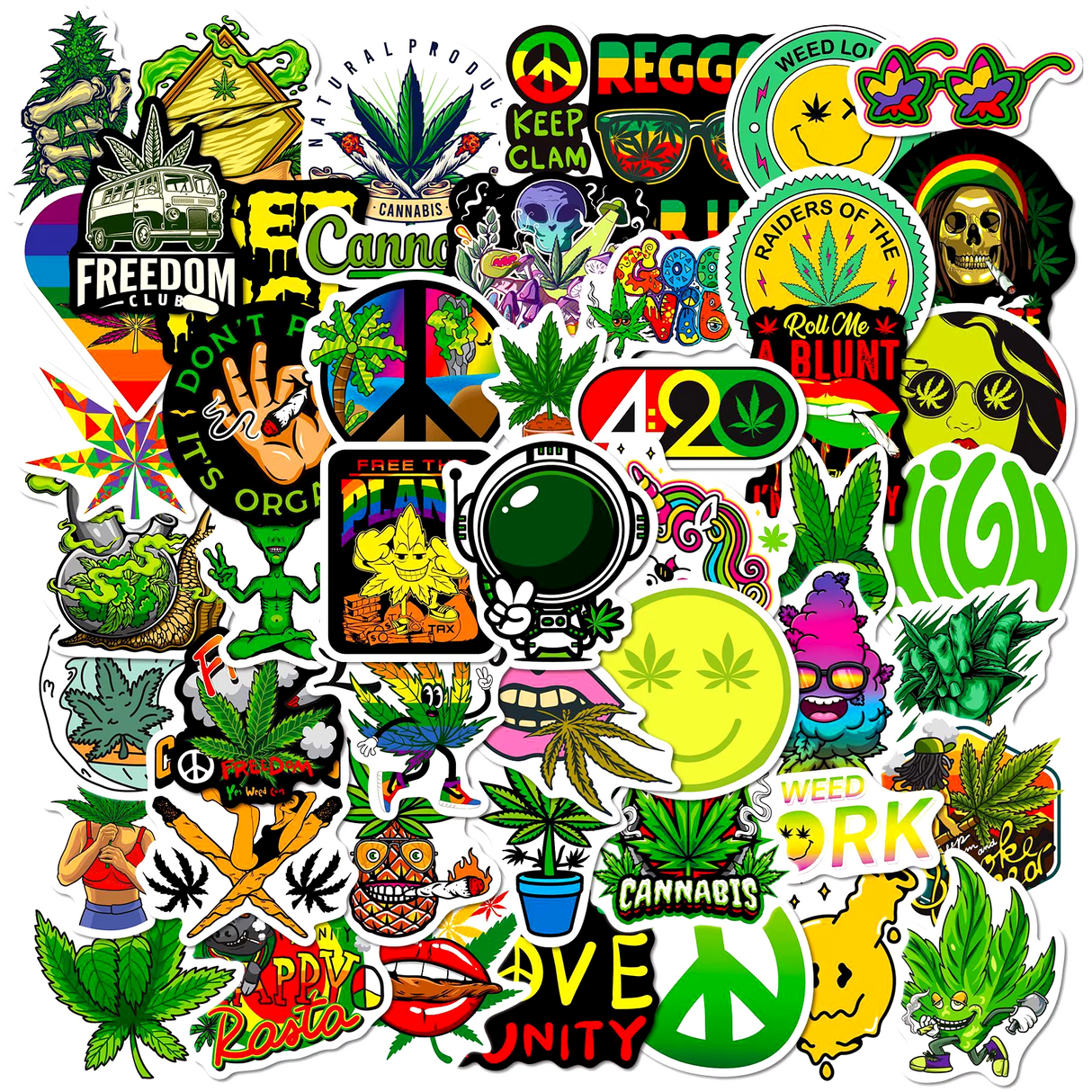 50pcs Assorted Cannabis Design Stickers Gadget Every Weekend Option J