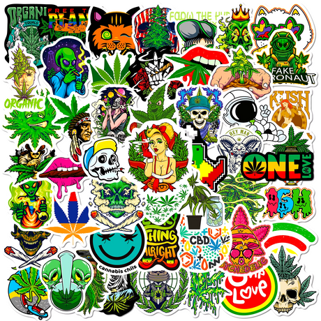 50pcs Assorted Cannabis Design Stickers Gadget Every Weekend Option K
