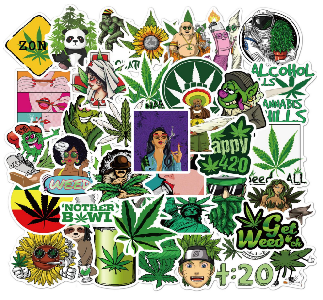 50pcs Assorted Cannabis Design Stickers Gadget Every Weekend Option O