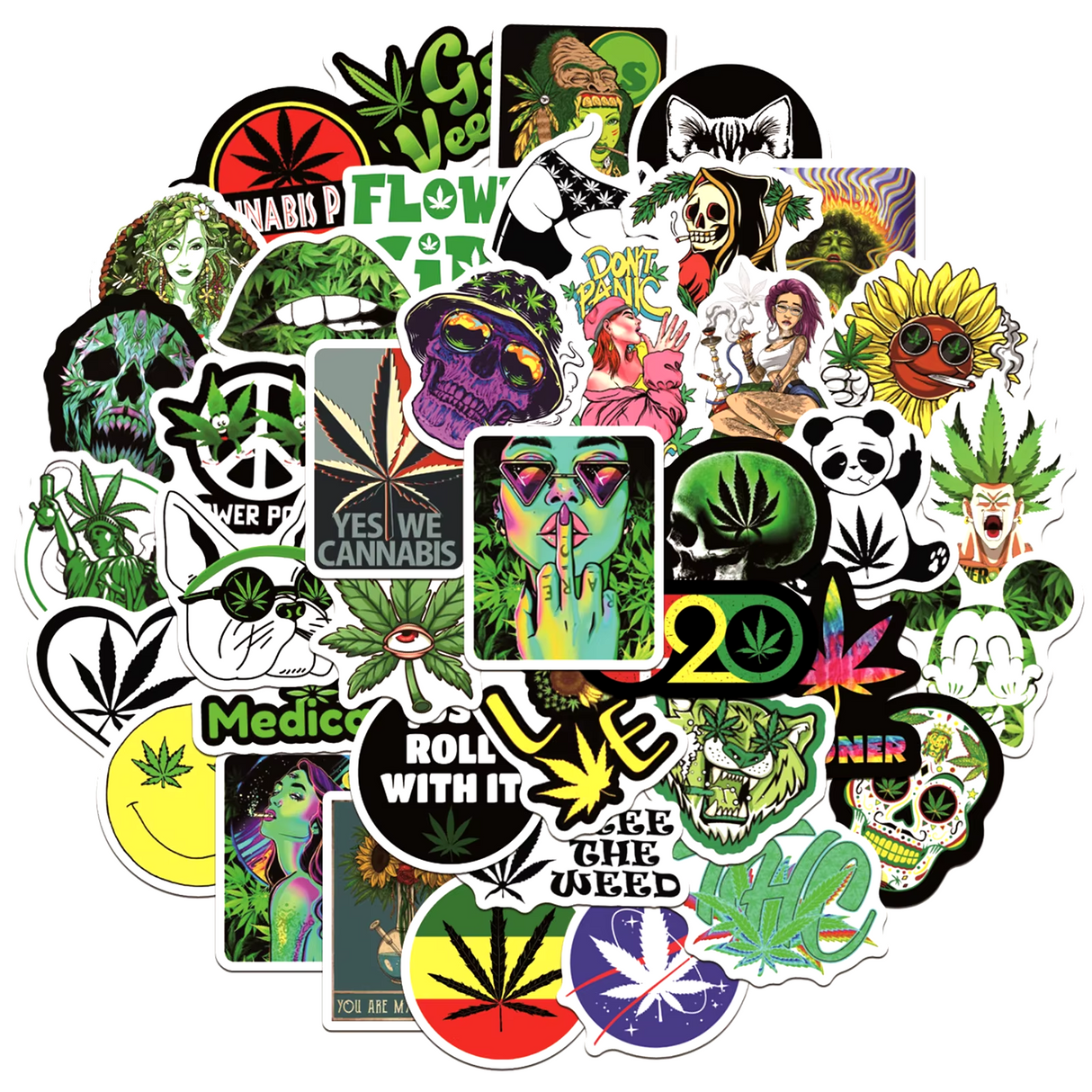 50pcs Assorted Cannabis Design Stickers Gadget Every Weekend Option M