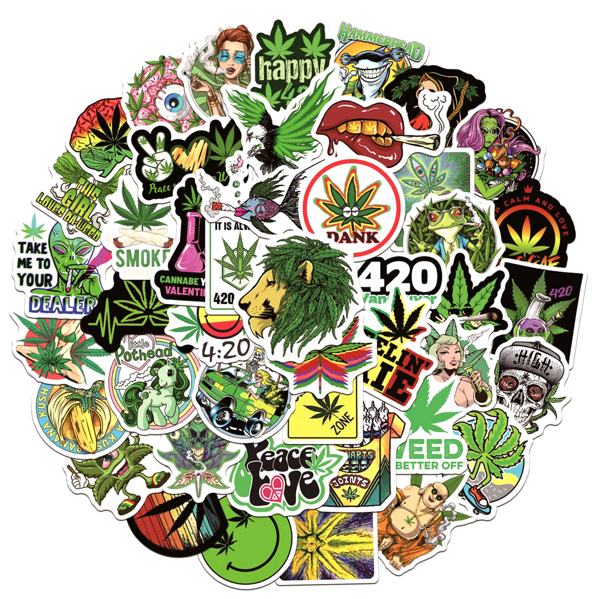 50pcs Assorted Cannabis Design Stickers Gadget Every Weekend Option L