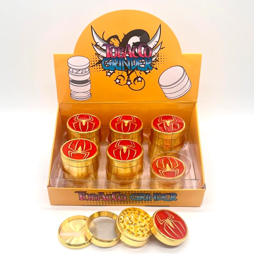 Spider Gold Metal Grinder 52mm 4 parts Box of 12 Display Pack NIBO Distribution