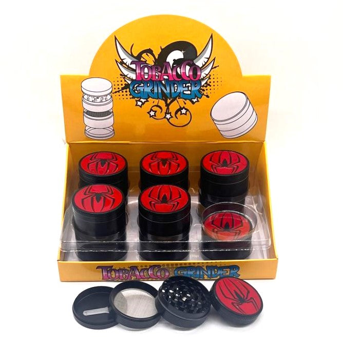 Spider Black Metal Grinder 52mm 4 parts Box of 12 Display Pack NIBO Distribution