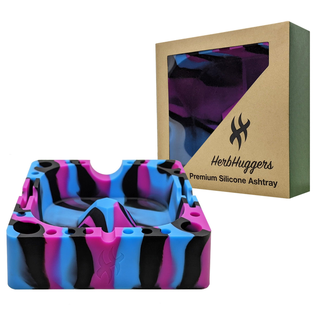 Herbhuggers | Premium Silicone Ashtray Featuring Center Tap Ash and Glassware Clearer with Accessory Organizing Slot Holders Silicone Ashtray Herbhuggers Cosmos (Blue