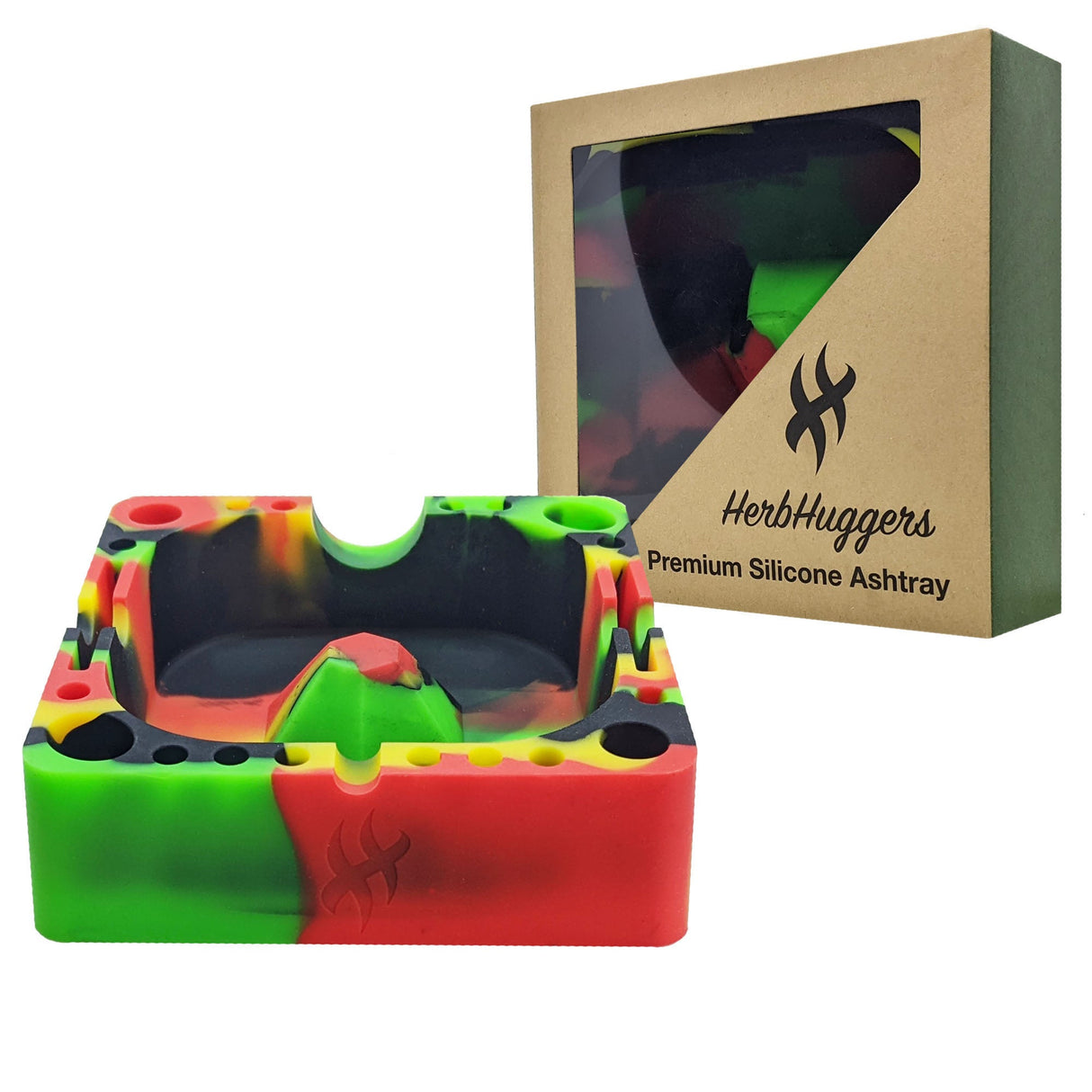 Herbhuggers | Premium Silicone Ashtray Featuring Center Tap Ash and Glassware Clearer with Accessory Organizing Slot Holders Silicone Ashtray Herbhuggers
